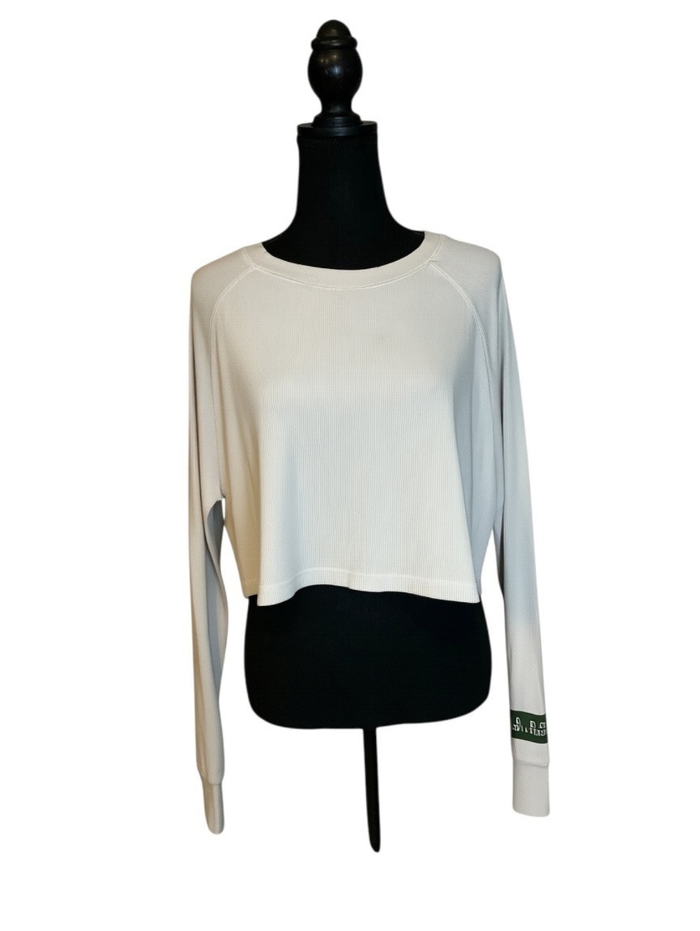 Daily Drills White Waffle Knit Cropped Long Sleeve Top